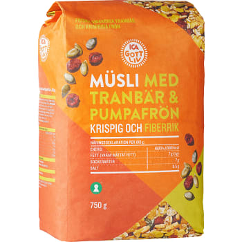 Müsli Tranbär &amp; pumpafrön 750g ICA Gott Liv