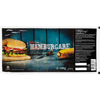 Hamburgare Fryst 8x90g 720g ICA