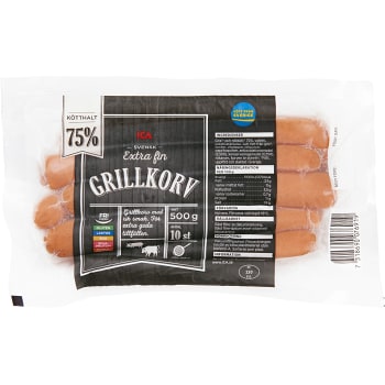 Grillkorv Extra fin 75% kötthalt 500g ICA