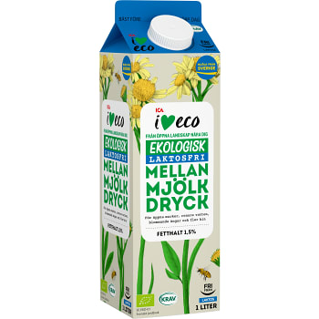 Mellanmjölk Laktosfri 1,5% 1l KRAV ICA I love eco