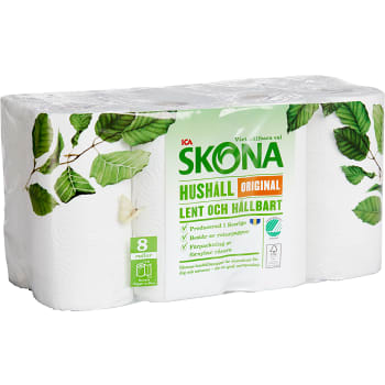 Hushållspapper 8-p Miljömärkt ICA Skona