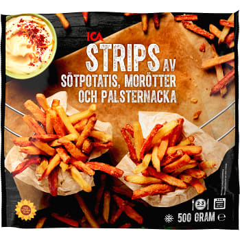 Strips Sötpotatis Morötter och Palsternacka 500g ICA