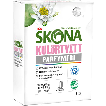 Tvättmedel Kulörtvätt Parfymfri 1kg Miljömärkt ICA Skona