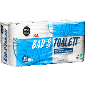 Bad &amp; Toalettpapper 16-p Miljömärkt ICA
