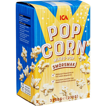 Micropopcorn Smörsmak 270g 3-p ICA