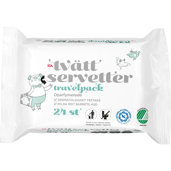 Tvättservetter Oparfymerade Reseförpackning 24-p ICA