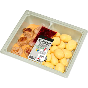 Köttbullar och kokt kulpotatis med gräddsås 400g ICA
