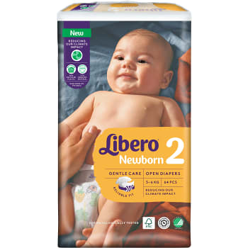 Blöjor Newborn Strl 2 3-6kg 64-p Miljömärkt Libero