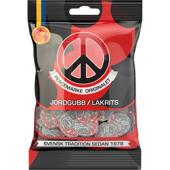 Gelegodis Peacemärke Jordgubb &amp; Lakrits 80g Candypeople