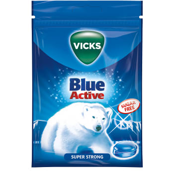 Halstablett Blue Active Strong sockerfri 72g Vicks