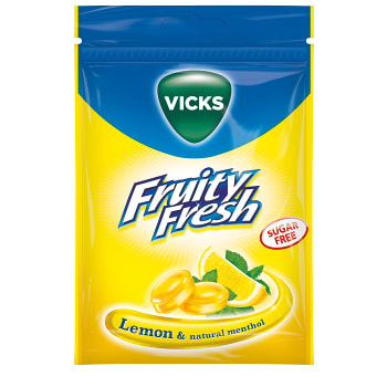 Halstablett Fruity Fresh Lemon &amp; natural menthol sockerfri 72g Vicks