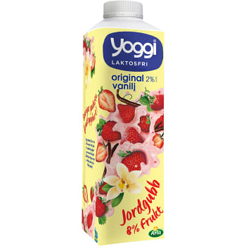 Yoghurt Jordgubb &amp; vanilj 2% Laktosfri 1l Yoggi