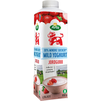 Yoghurt Mild jordgubb Mindre socker 1,5% 1kg Arla Ko
