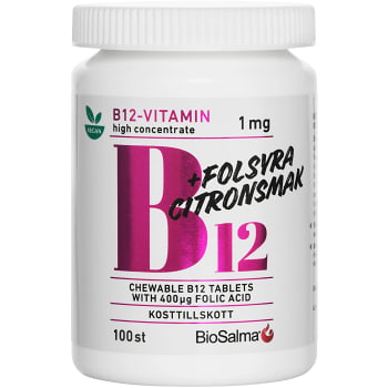 Vitamin B12 1mg + folsyra Citronsmak 100-p BioSalma
