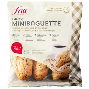 Grov minibaguett Glutenfri Mjölkfri Fryst 280g Fria