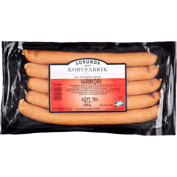 Varmkorv 70% kötthalt 260g Sorunda Korvfabrik