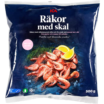 Räkor med skal 90-120st/kg Fryst 500g MSC ICA