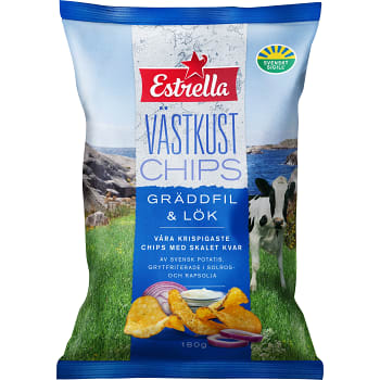 Västkustchips Gräddfil &amp; Lök 180g Estrella