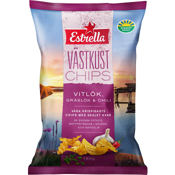 Västkustchips Vitlök Gräslök Chili 180g Estrella