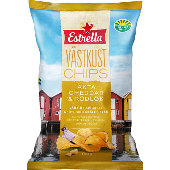 Västkustchips Cheddar &amp; rödlök 180g Estrella