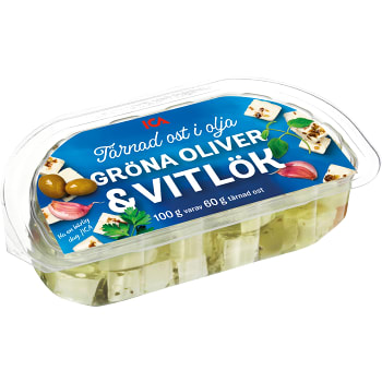 Tärnad ost i olja Gröna oliver &amp; vitlök 100g ICA