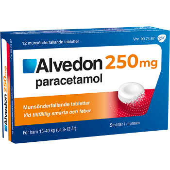 Alvedon Barn 3-12 år Munsönderfallande tablett 250mg 12-p