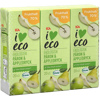 Fruktdryck Päron &amp; äpple 20cl 3-p ICA I love eco