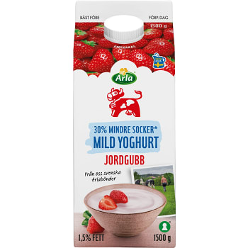 Yoghurt Mild Jordgubb 1,5% lättsockrad 1500g Arla Ko®