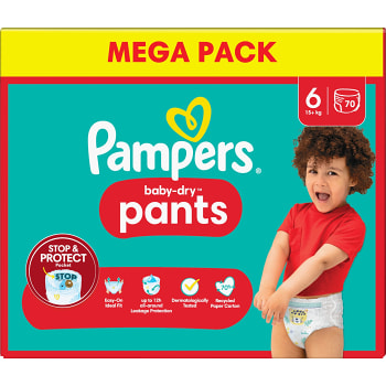 Byxblöjor Baby Dry Pants Strl 6 15+kg  Mega pack 70-p Pampers