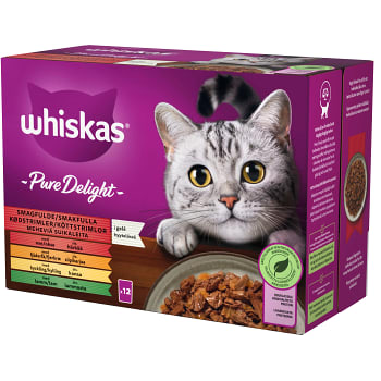 Kattmat Pure Delight smakfulla köttstrimlor i gele 1+ 12-p Whiskas