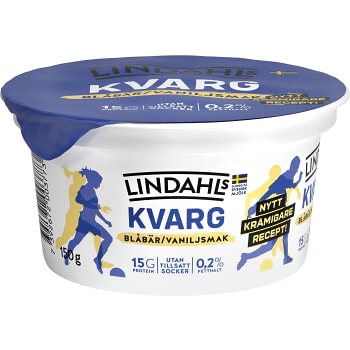 Kvarg Blåbär &amp; Vanilj Utan tillsatt socker 0,2% 150g Lindahls