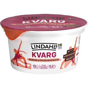 Kvarg Persika &amp; Passionsmak Utan tillsatt socker 0,2% 150g Lindahls