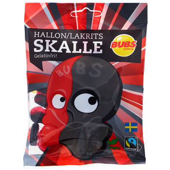 Hallon och lakritsskalle 190g Fairtrade Bubs