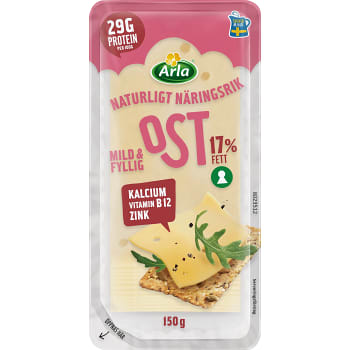 Ost Mild &amp; Fyllig 17% skivad 150g Arla