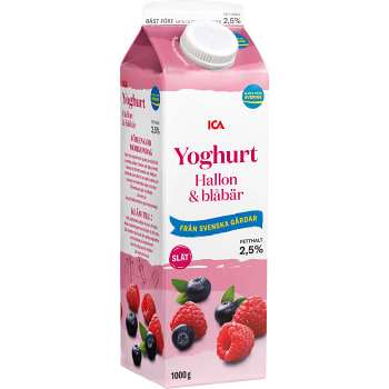 Yoghurt Hallon &amp; blåbär slät 2,5% 1000g ICA