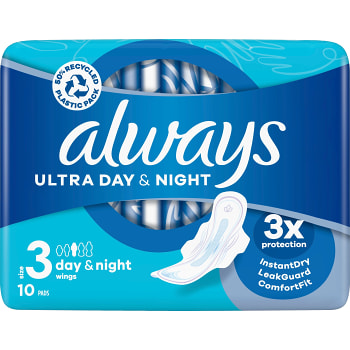 Binda Ultra Day &amp; Night med vingar size 3 10-p Always