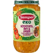 Barnmat Sötpotatis, biff & linser Eko 1år 235g Semper