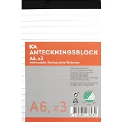 Anteckningsblock A6 3-p linjerat ICA Home