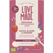 Flerkornsgröt med mjölk, banan, blåbär jordgubbe Eko 8m 200g Lovemade Organics