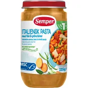 Barnmat Italiensk pasta m fisk & gröna bönor 12m 235g Semper