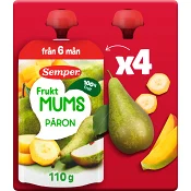 Barnmat Fruktmums päron 6m 4-p 440g Semper