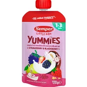 Yummies strawberry/blackberry klämmis 1år 120g Semper