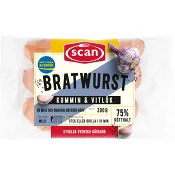 Bratwurst Kummin Vitlök 75% Kötthalt 300g Scan