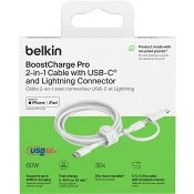 2 i 1 USB-C och Lightning 1,5m vit Belkin
