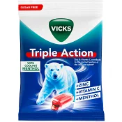 Halstablett Triple Action Sockerfri 72g Vicks
