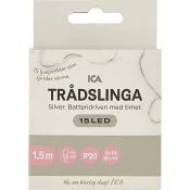 Trådslinga 15LED Silver Batteri ICA