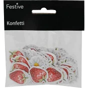 Midsommarkonfetti jordgubbar/prästkragar