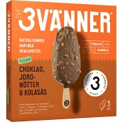 Glass Choklad Nötter & Kolasås 3-p Vegansk Glutenfri 240g Tre Vänners Glass