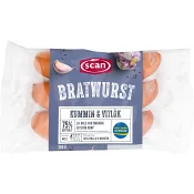 Bratwurst Kummin & Vitlök 75% Kötthalt 300g Scan