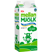Mellanmjölk Lite längre hållbarhet 1,5% 1,5l ICA